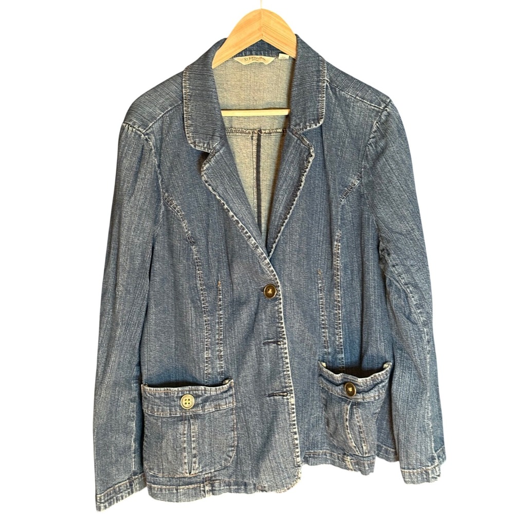 St Johns‎ Bay Woman Denim Blazer Jacket Medium Wash Plus Size 2X
